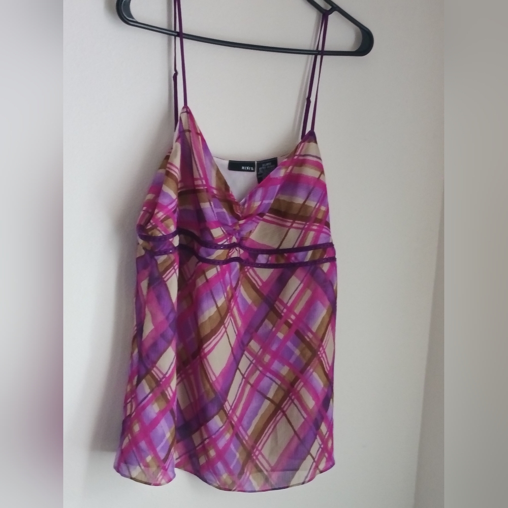 Mixit Top Women X- Large Multicolor Plaid Spaghetti Strap Any Occasion Office